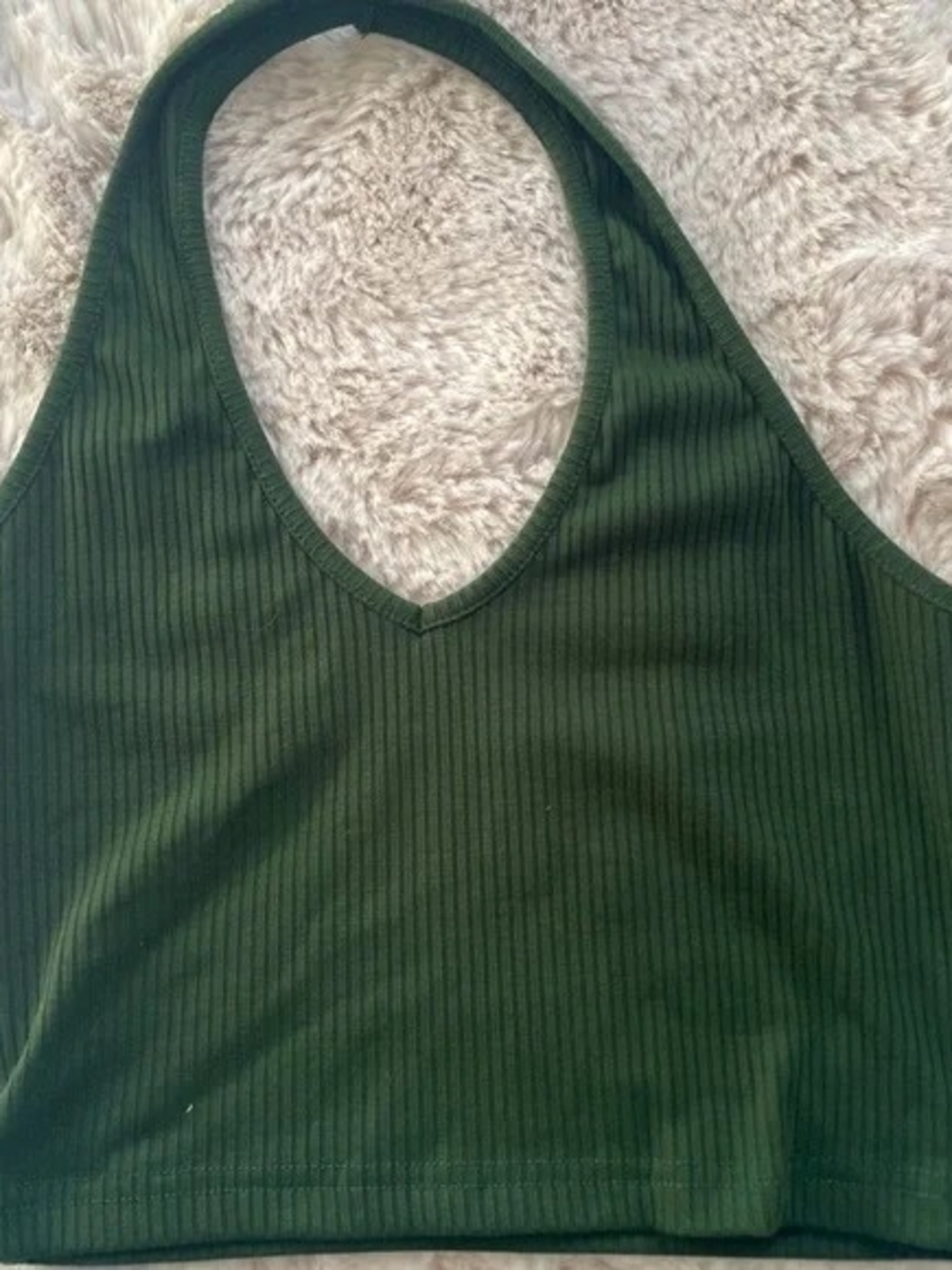 SHEIN Ribbed V-Neck Crop Top - Dark Green